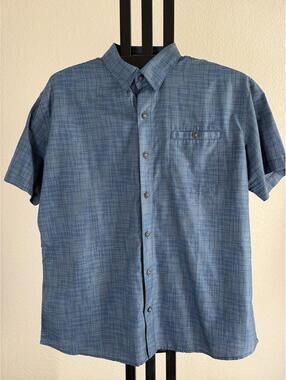 Kuhl Response Mens XL Blue Crosshatch Short Sleeve Button Up Shirt Tapered Fit